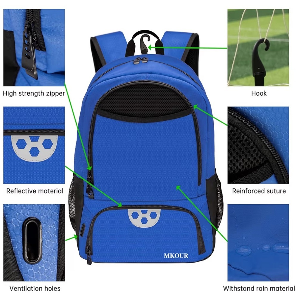 Mkour Soccer Bag Blue and Black Sporty Backpack​ - Picture 2 of 3